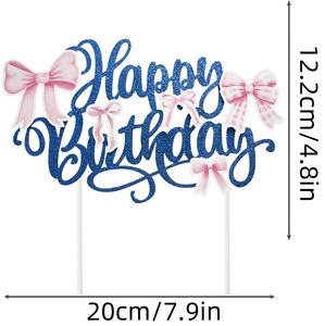 Decorazione per Torta di Compleanno con Scritta 'Happy Birthday' in Carta Glitterata Rosa per Feste - Product Image 6