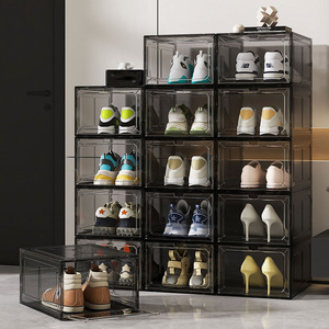 Transparent magnetic shoe boxes, dormitory shoe <b>racks</b>, basketball shoe and sports shoe storage boxes, stackable dustproof shoe - Product Image 2