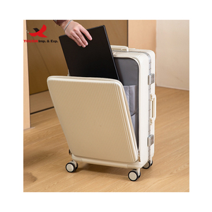 RTS Bulk Hot Sale Good Quality ABS PC Front Open Pocket Luggage <b>Suitcase</b> With Cup Holder Carry on Luggage - Product Image 2