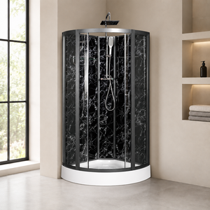 Cabina Doccia Angolare Nera Opaca con Cornice e Vetro Satinato con Motivo Damascato, Doccia a Pioggia per Ristrutturazione Appartamenti - Product Image 6