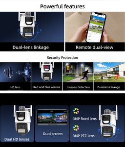 كاميرا أمان واي فاي بدقة 6 ميجابكسل مع رؤية ليلية وزاوية واسعة ورؤية بانورامية 360 درجة وخاصية التحريك والإمالة وصوت ثنائي الاتجاه ومقاومة للماء IP66 مع خاصية استشعار الحركة - Product Image 3