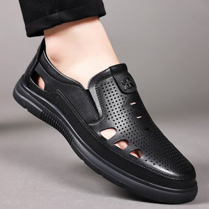 Chaussures bateau en cuir pour hommes, respirantes, à bout fermé, semelle extérieure en caoutchouc, doublure en cuir véritable, semelle souple - Product Image 2