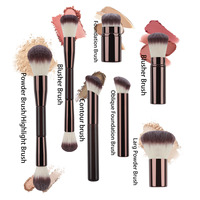 Set kuas rias wajah profesional, 7 buah dengan kuas Foundation bubuk ujung ganda, Kit kelas Salon pegangan logam rambut sintetis