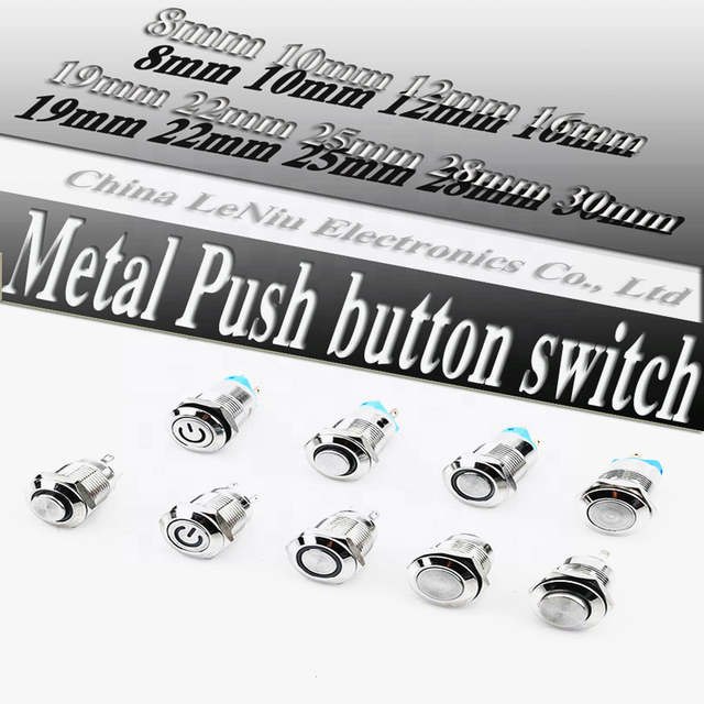 Stainless Steel IP67 8 / 10 / 12 / 16 / 19 / 22 / 25 / 28 / 30 mm Metal 1NO Self-locking Momentary Button Waterproof LED Switch