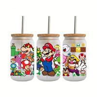 Venta al por mayor de pegatinas personalizadas UVDTF para logotipos, para tazas de café de 16oz, 20oz, 24oz, con transferencia lavable en envolturas de vidrio UV con diseños de dibujos animados para vasos.