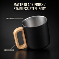 Mug à café isotherme en acier inoxydable 304 de 13 oz, avec poignées en bois, choix de trois couvercles