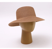 Chapeau Bob en Paille Tressée Kaki Forme Cloche Couronne Ronde Respirant Protection Visage Anti-UV pour Vacances d'Été à la Plage