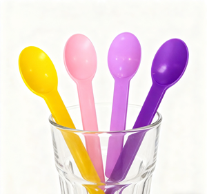 Cuillères à yaourt jetables biodégradables en amidon de maïs à long manche avec logo personnalisé, écologiques, petites, pour desserts, glaces et fêtes - Product Image 6