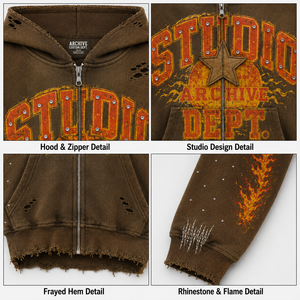 Wholesale Heavy Cotton Vintage Wash Zip Hoodie Floral Embroidery Applique Cropped Boxy Streetwear Custom Logo Men Hoodie - Product Image 3