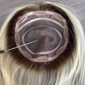 Topper Mono 7x7" Tendance 2026, <span class=keywords><strong>Blond</strong></span> Balayage, 18 pouces, Densité 160%, Ultra Fin, Respirant, Couverture Complète - Product Image 6