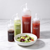 Bouteilles souples en plastique PE pour sauces, 8oz, 12oz, 16oz, rechargeables, pour sauce chili, vinaigrette, ketchup, moutarde