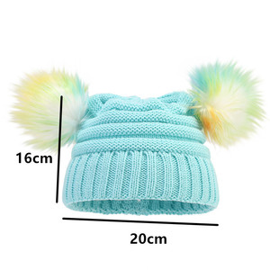 Dernière vente chaude 3-10 ans enfant <span class=keywords><strong>pompon</strong></span> boule mignon couleur vive bébé tricoté chapeau enfants bonnets chapeaux d'hiver pour enfants - Product Image 3