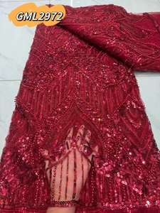 Tela de encaje de red de tul africano de moda textil de China al por mayor Material de encaje naranja quemado con Aso Oke para mujer - Product Image 2