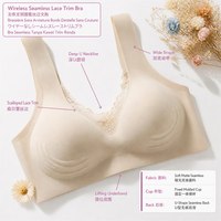 Soutien-gorge sans fil respirant et écologique, sans coutures, avec bordure en dentelle, décolleté en U profond, bretelles larges, bande de maintien liftante, dos en U, maintien optimal, 5 couleurs