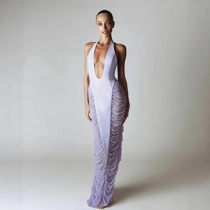 OUDINA Nuovi Stili <span class=keywords><strong>Abito</strong></span> da Sera <span class=keywords><strong>Lungo</strong></span> Elegante con <span class=keywords><strong>Scollo</strong></span> all'Americana, Arricciato e Plissettato, Vestito Aderente a Fascia - Product Image 3