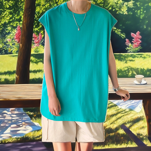 Camiseta sin Mangas de Verano para Hombre, Tejida, 100% Algodón, Talla Grande, Informal, Deportiva, Transpirable, Chaleco Urbano, Personalizable con Estampado Liso - Product Image 2