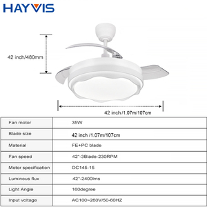 Thiết kế khách sạn phòng ngủ trang trí 3 lưỡi điều khiển từ xa 42 inch thay đổi độ sáng Trần vô hình LED quạt trần - Product Image 3