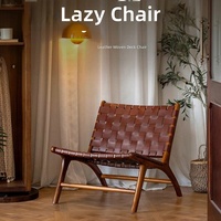 Fauteuil Selle, Chaise Simple en Rotin Tressé en Bois Massif Style Nordique, Fauteuil Inclinable Simple Vintage Japonais pour Balcon et Hôtels de Charme