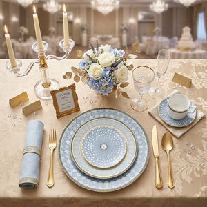 Service de Table de Luxe en Porcelaine Bleue avec Bordure Dorée Véritable, Vaisselle de Mariage en Porcelaine Fine, <span class=keywords><strong>Ensemble</strong></span> Assiettes et Bols en Céramique Motif Cygne Style Palais 2026 - Product Image 1