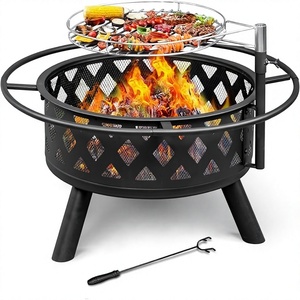 Freestanding Steel Fire Pit with Cooking Grate <b>Wood</b> <b>Burning</b> <b>BBQ</b> Outdoor Fireplace Powder Coated Black - Product Image 1