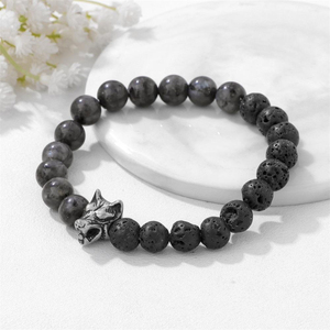 Pulsera <span class=keywords><strong>El</strong></span>ástica de Piedra Volcánica Natural con Cabeza de <span class=keywords><strong>Lobo</strong></span>, Joyería de Moda Comercial para <span class=keywords><strong>Hombre</strong></span> - Product Image 4