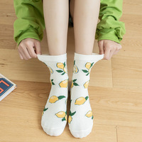 Chaussettes mi-mollet en coton respirant pour femmes, style coréen et japonais, tendance printemps, motif fruits mignons, pour étudiantes