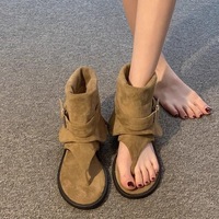 Sandales bottines pour femmes à boucle métallique latérale, tige pliable, bout ouvert, style rétro, décontractées d'été