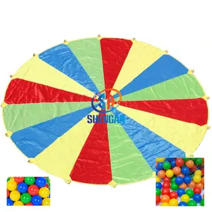 20英尺儿童降落伞，8手柄 (带海洋球)，户外儿童降落伞合作游戏