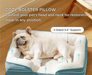 Lit pour chien orthopédique en mousse à mémoire de forme, rectangulaire, minimaliste, fantaisie, amusant, personnalisé en usine, moderne, anti-stress, avec coussin en lin pour animaux de compagnie - Product Image 2