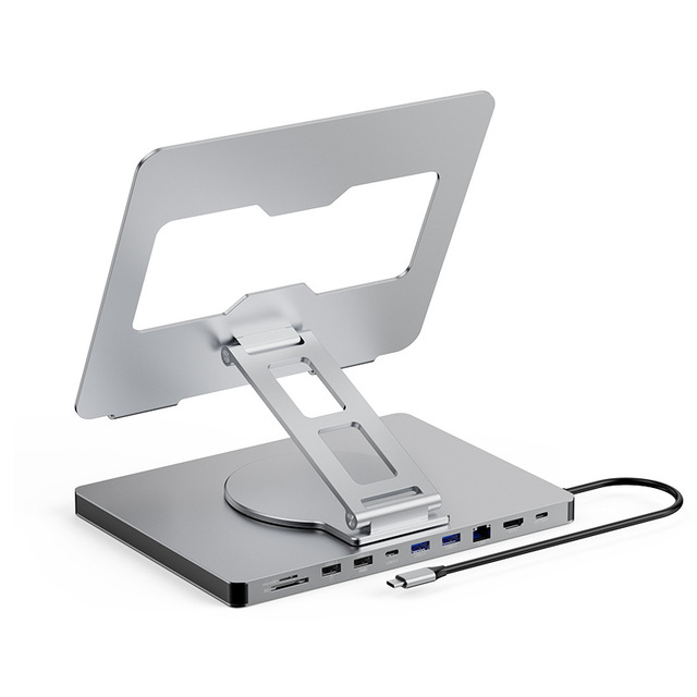Aluminium Alloy Laptop Stand Docking Station Type-C 4K 60Hz Gigabit Ethernet USB C Rotating Foldable Desktop Stand Hub Docking