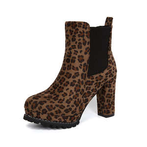 Women's <b>Leopard</b> Print Round Head Short for Martin <b>Boots</b> Winter Thick Heel Water Table Sleeve Size - Product Image 4