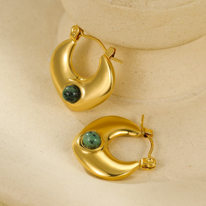 Pendientes de piedra natural de estilo retro europeo y americano, diseño de flores y estrellas en acero inoxidable - Product Image 4