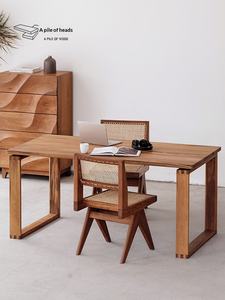 Table à manger rectangulaire en teck africain massif, style nordique, pour petit appartement, meubles de salle à manger - Product Image 5