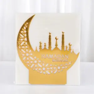 פסטיבל מוסלמי זהב חלול אקריליק מראה ירח כוכב פנס עבור EID AL ADHL קישוט שולחן מסיבת עיד טובות