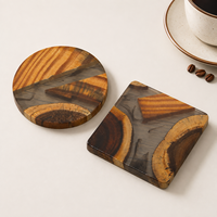 Ensemble de sous-verres en bois de pin naturel et résine, sous-verres ronds et carrés pour café, décoration de table à domicile, vente en gros