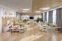 Ensemble de bureaux et chaises Montessori modernes en bois pour la maternelle avec armoire à jouets pour les garderies et les supermarchés