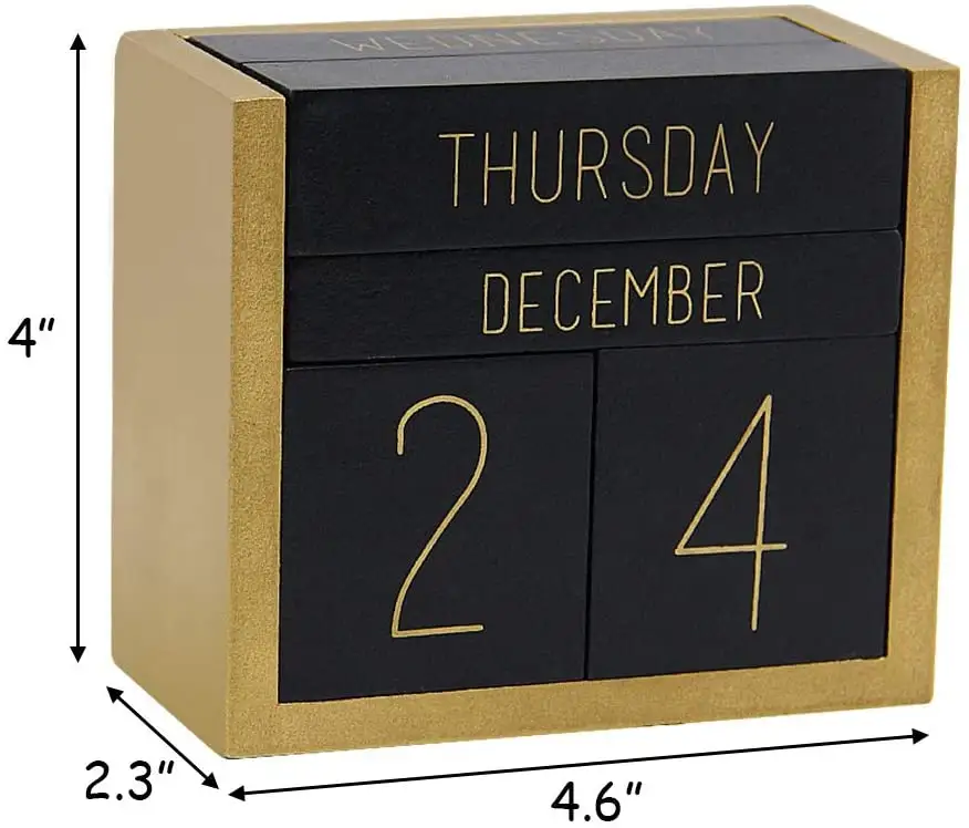 Wooden Perpetual Calendar, Wooden Block Daily Calendar Office Desk Accessories (Black),block calendar