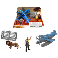 Ensemble de jeu de sauvetage en jungle avec figurine de lion réaliste, avion à réaction et figurine d'explorateur articulée