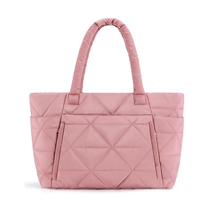 High-end Large Quilted Waterproof Girls <b>Tote</b> Shoulder Bag Two Straps Zipper Closure Durable Reusable <b>Nylon</b> Portable Adjustable - Product Image 5