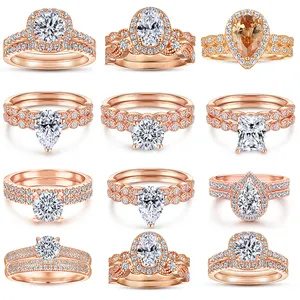 Tonglin Classic Ring Girls Rose Gold Plated Sterling Silver 925 Cubic Zirconia Stackable Rings Bridal Set