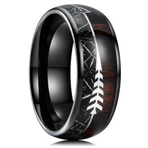 Anneaux personnalisés en carbure de tungstène noir de 8mm pour hommes femmes bandes de mariage Koa bois flèche météorite incrustation poli confort Fit - Product Image 2