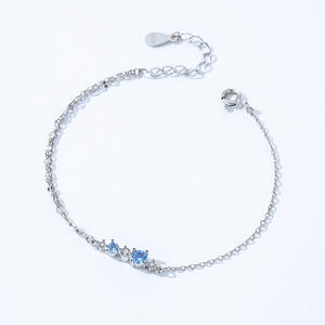 S925 Sterling <b>Silver</b> Ice Blue Zircon Single-Sided Double-Layer Chain Bracelet <b>for</b> <b>Women</b> Customizable copper version - Product Image 3