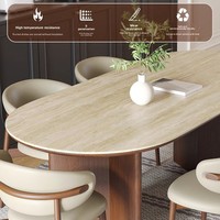 Ensemble table et chaises de salle à manger en bois massif moderne, 4 places, style crème, ovale, pour petite maison et usage hôtelier