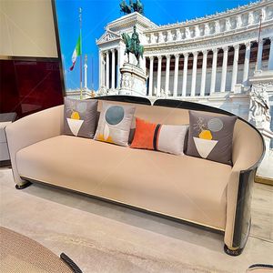 طقم أريكة من الجلد الفاخر بتصميم كلاسيكي عصري إيطالي ، أريكة صغيرة مقطعية للفندق أو أثاث غرفة المعيشة - Product Image 6