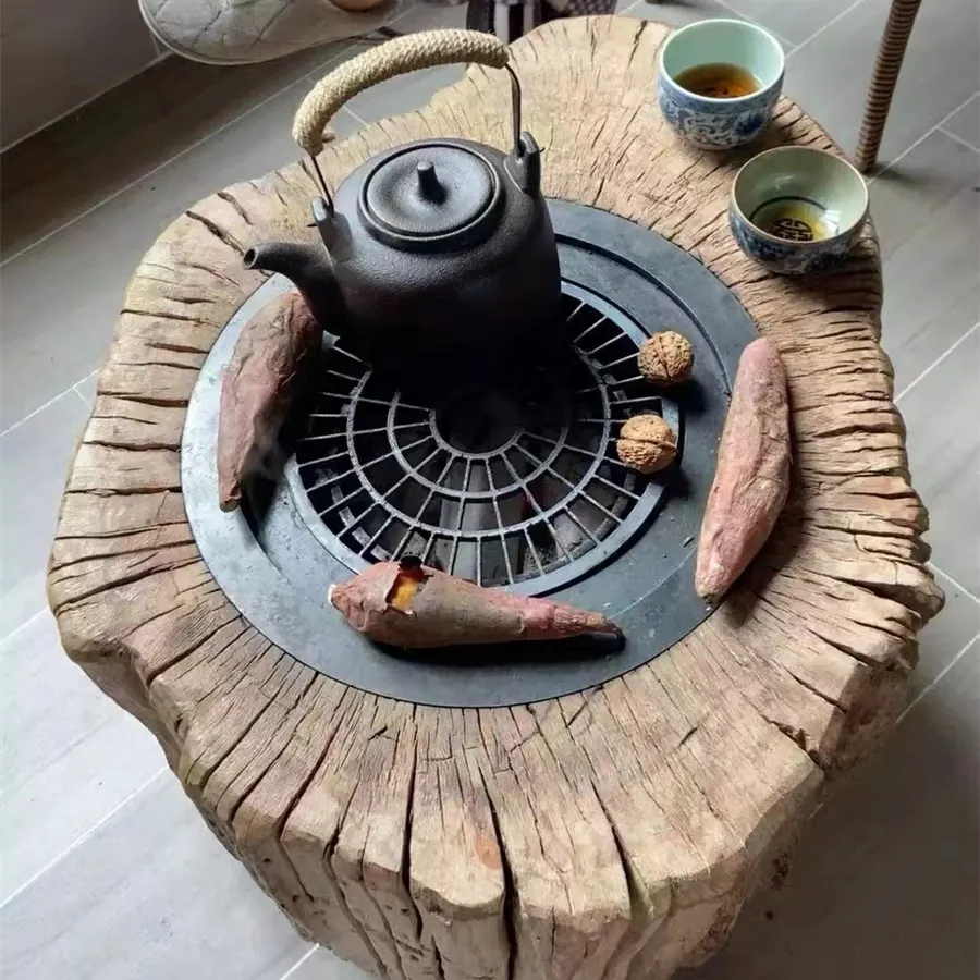 Tabela de raiz natural de madeira, tabela de madeira redonda para café