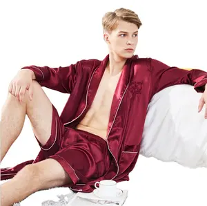 Pyjama peignoir Caractéristique Soyeux Pyjama Ensembles Longs Pyjamas Hommes Satin ensemble de vêtements de nuit