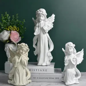 Decoración de jardín, escultura de Ángel, estatua conmemorativa para interiores y exteriores, hogar, 50 hechos a mano, Europa, ángeles de madera artificiales blancos