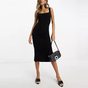 Taglia e cuci abiti da donna stile morbido estivo Casual con collo quadrato Slim Fit Midi - Product Image 1