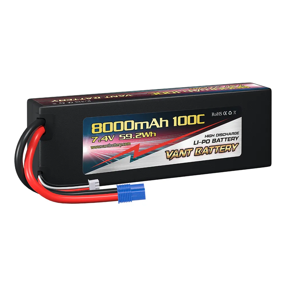 VANT 2S 8000mAh 100C 7.4V RC Lipo Battery Lipos Hard Case with EC3 Connector for RC Car Trucks 1/8 1/10 RC Vehicles