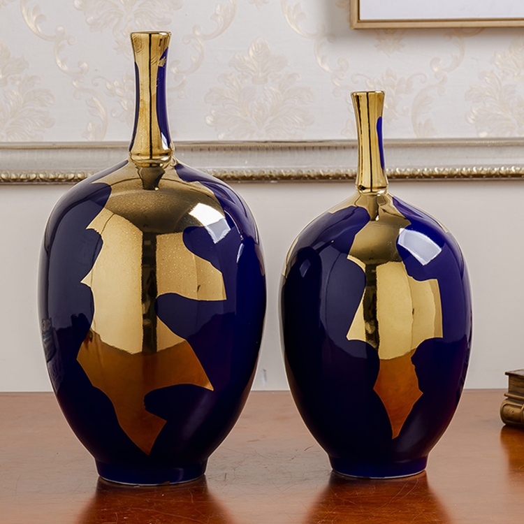 Creative and elegant living room table flower arrangement gold plated ceramic vase